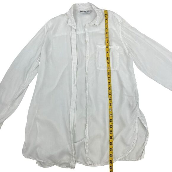 Zara Z1975 Denim Womens Chambray Long Sleeve Button Up Shirt White Size Small - Picture 8 of 14